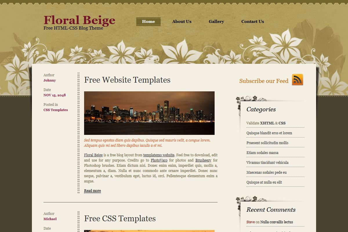 Floral Beigefree Htmlcss Blog Theme