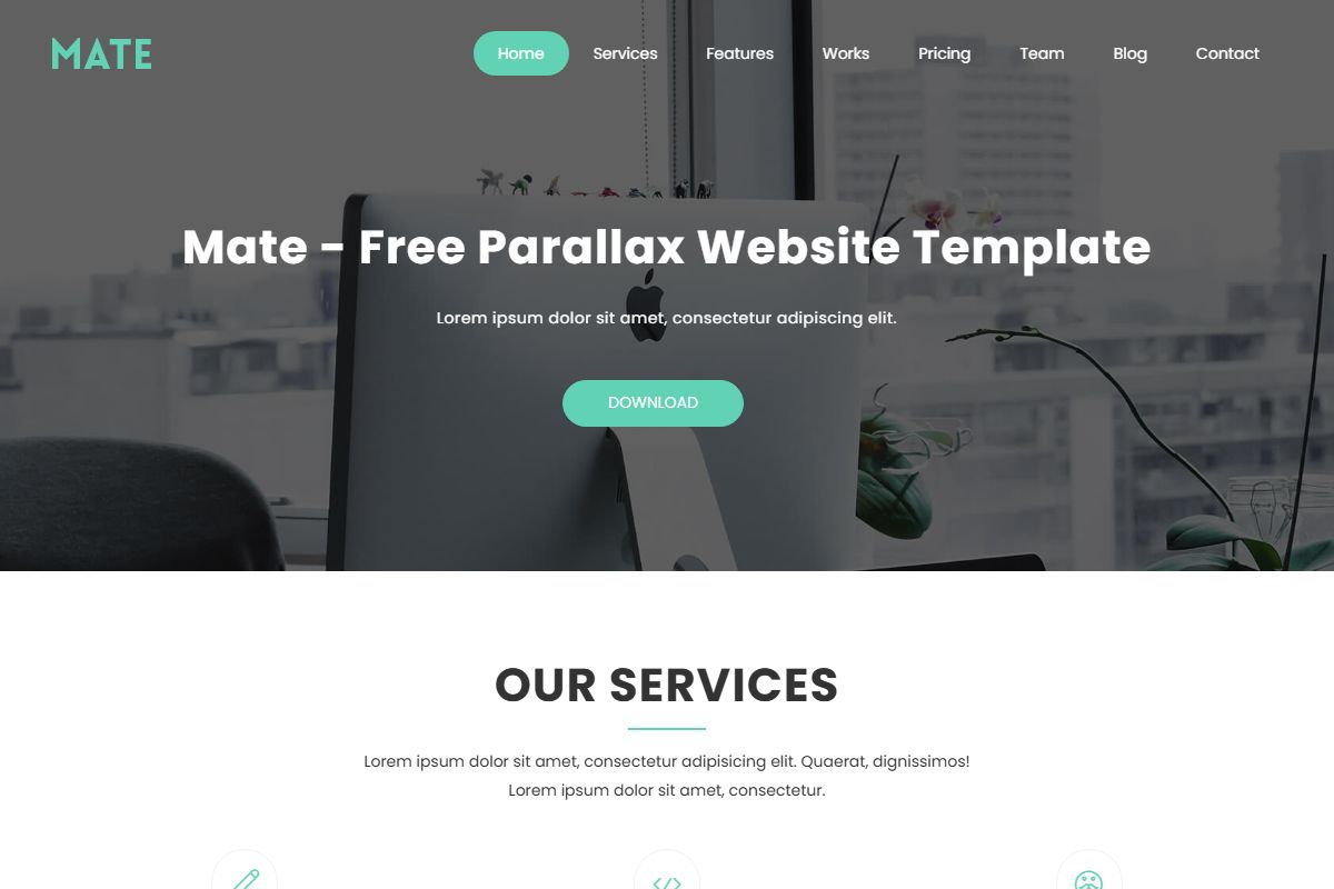 Mate Free Parallax Website Template