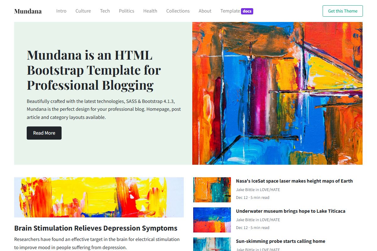 Mundana Is An Html Bootstrap Template For Professional Blogging