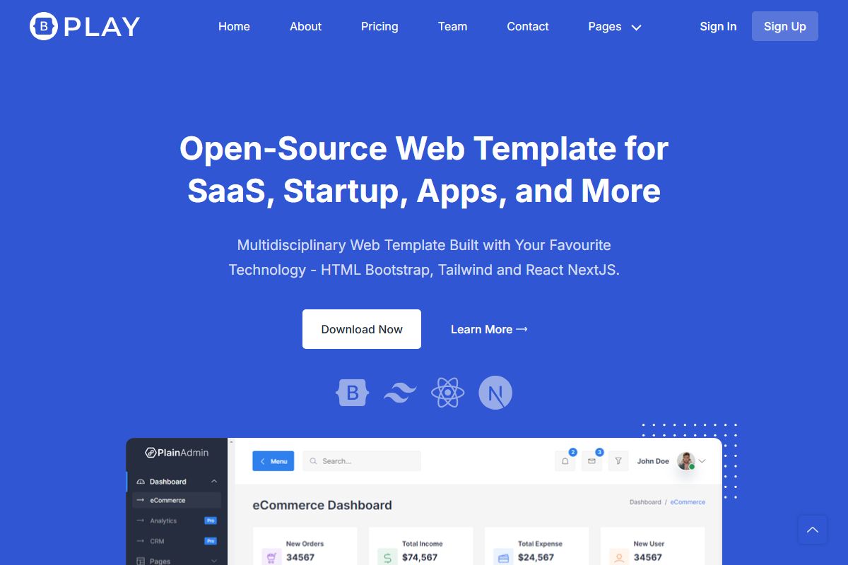 Opensource Web Template For Saas Startup Apps And More