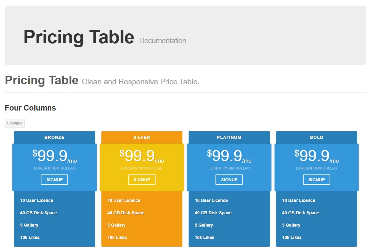 Pricing Table Documentation